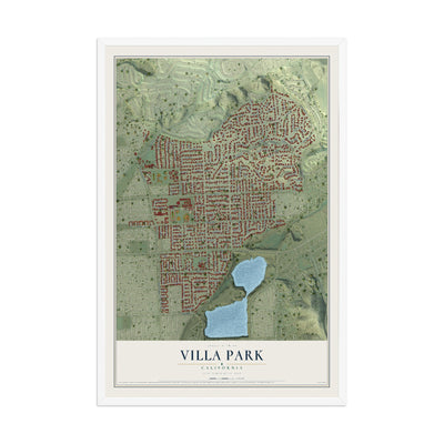 Map of Villa Park, California, 12 x 18 inch print in a white wood frame
