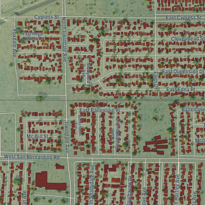 Second close-up of the map of Vincent, California print showing more streets and buildings