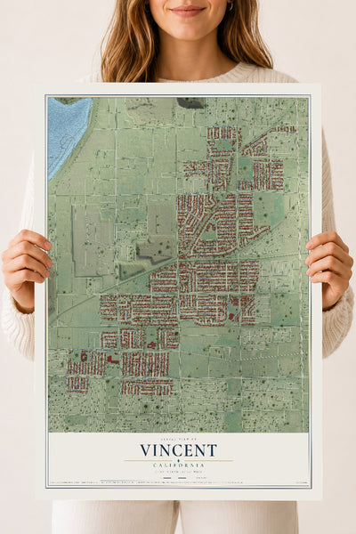 Map of Vincent, California, 18 x 24 inch unframed archival matte print