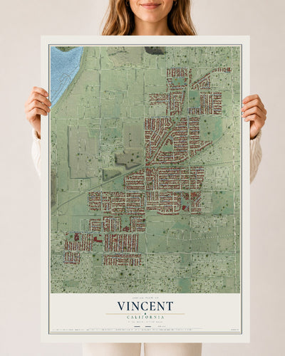 Map of Vincent, California, 24 x 36 inch unframed archival matte print