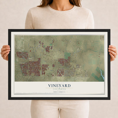 Map of Vineyard, California, 12 x 18 inch print in a black wood frame