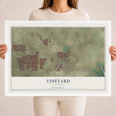 Map of Vineyard, California, 18 x 24 inch print in a white wood frame