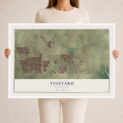 Map of Vineyard, California, 24 x 36 inch print in a white wood frame