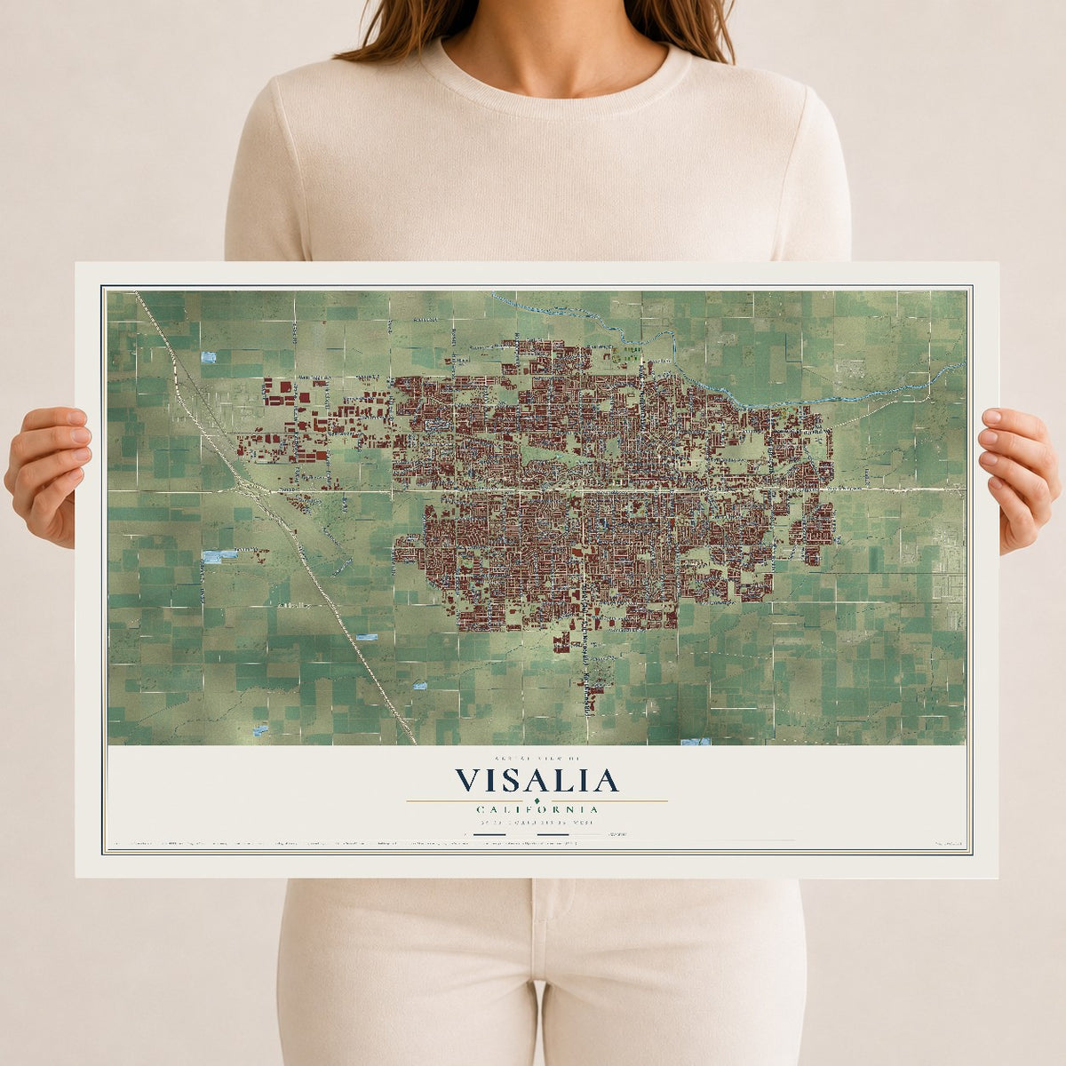 Map of Visalia, California, 12 x 18 inch unframed archival matte print