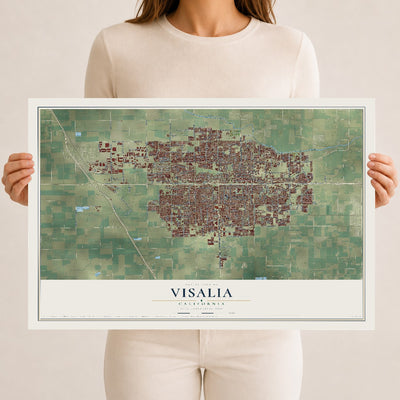 Map of Visalia, California, 12 x 18 inch unframed archival matte print
