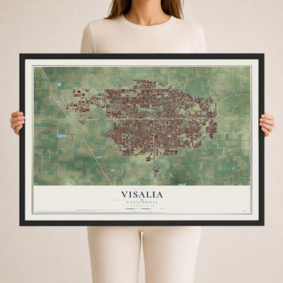 Map of Visalia, California, 24 x 36 inch print in a black wood frame