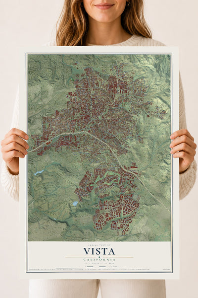 Map of Vista, California, 18 x 24 inch unframed archival matte print