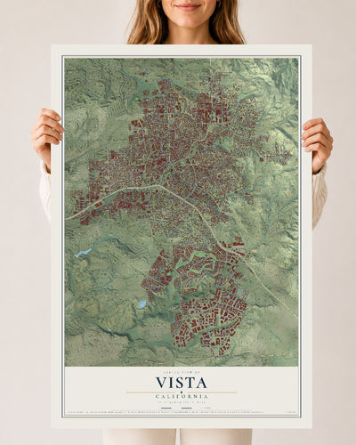 Map of Vista, California, 24 x 36 inch unframed archival matte print
