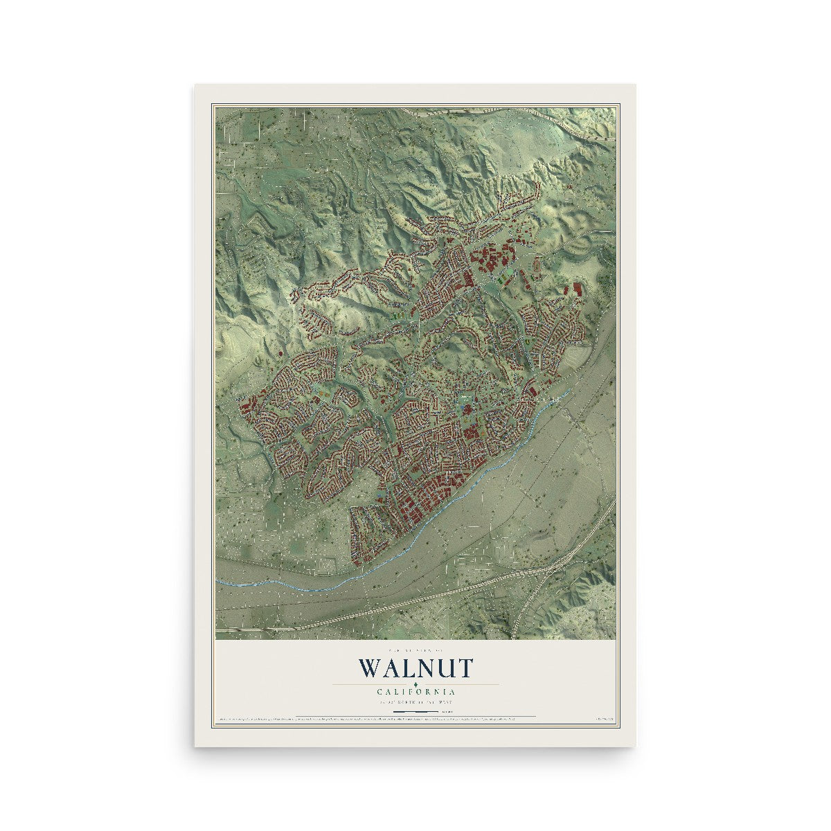 Map of Walnut, California, 12 x 18 inch unframed archival matte print