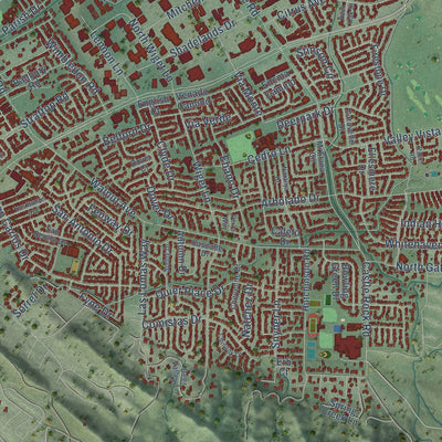 Close-up of the map of Walnut Creek, California print showing street and building detail