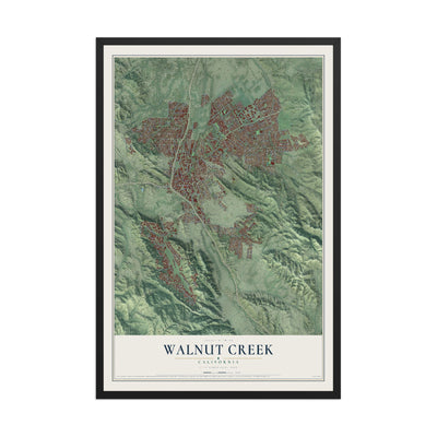 Map of Walnut Creek, California, 12 x 18 inch print in a black wood frame