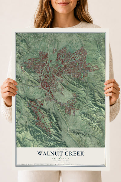 Map of Walnut Creek, California, 18 x 24 inch unframed archival matte print
