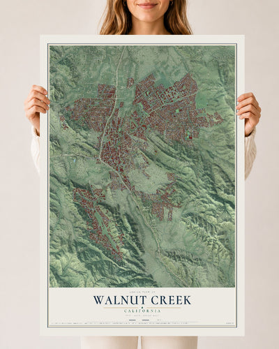 Map of Walnut Creek, California, 24 x 36 inch unframed archival matte print