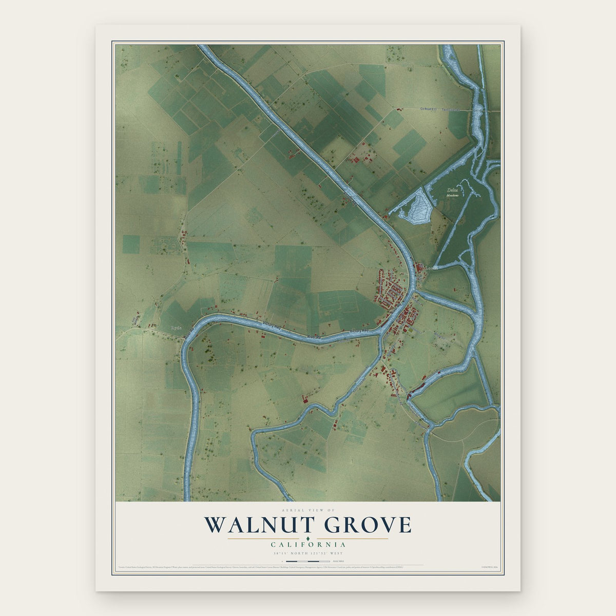 Walnut Grove, California map print, the full design