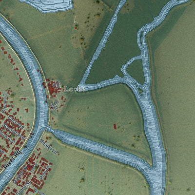 Close-up of the map of Walnut Grove, California print showing street and building detail