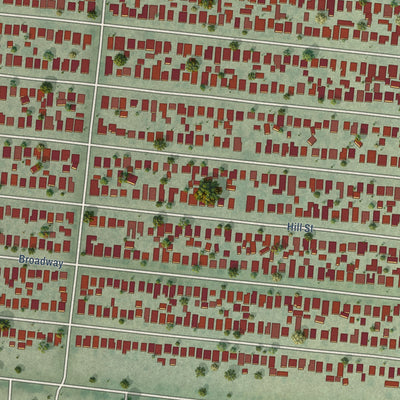 Close-up of the map of Walnut Park, California print showing street and building detail