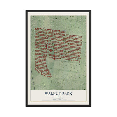 Map of Walnut Park, California, 12 x 18 inch print in a black wood frame