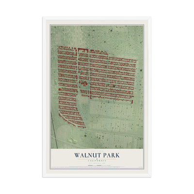 Map of Walnut Park, California, 12 x 18 inch print in a white wood frame