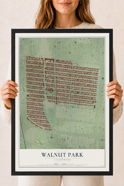 Map of Walnut Park, California, 18 x 24 inch print in a black wood frame