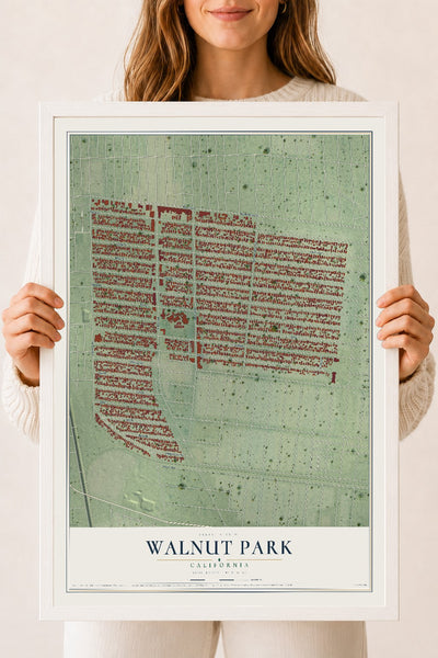 Map of Walnut Park, California, 18 x 24 inch print in a white wood frame