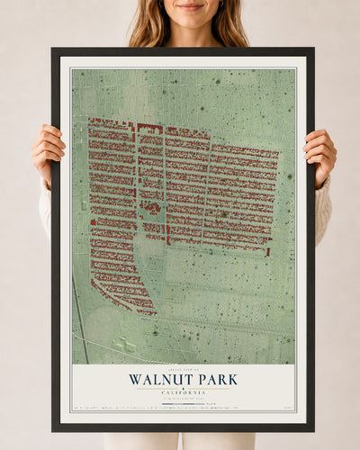 Map of Walnut Park, California, 24 x 36 inch print in a black wood frame