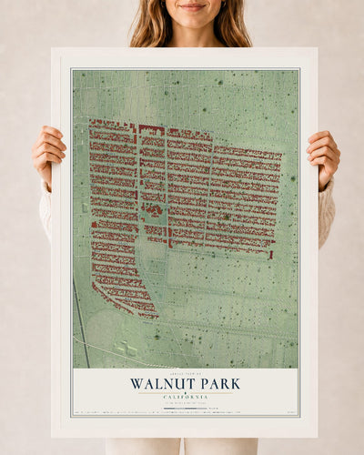 Map of Walnut Park, California, 24 x 36 inch print in a white wood frame