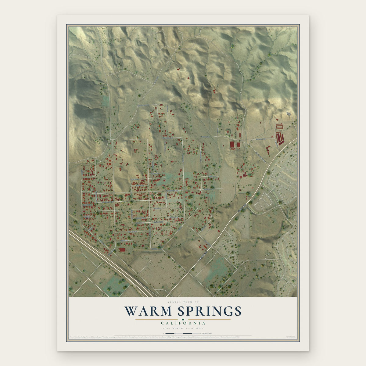 Warm Springs, California map print, the full design