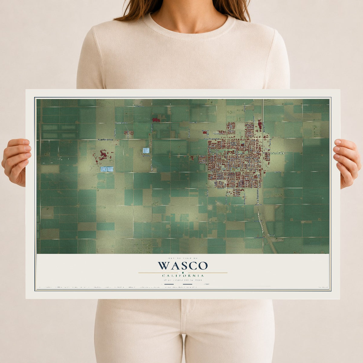 Map of Wasco, California, 12 x 18 inch unframed archival matte print