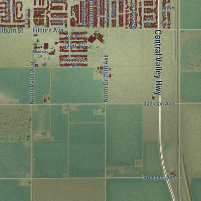 Second close-up of the map of Wasco, California print showing more streets and buildings