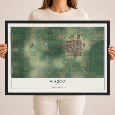 Map of Wasco, California, 18 x 24 inch print in a black wood frame