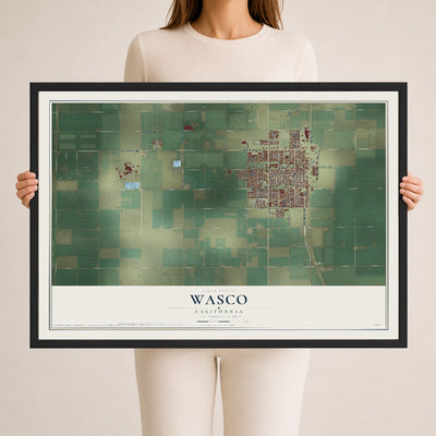 Map of Wasco, California, 24 x 36 inch print in a black wood frame