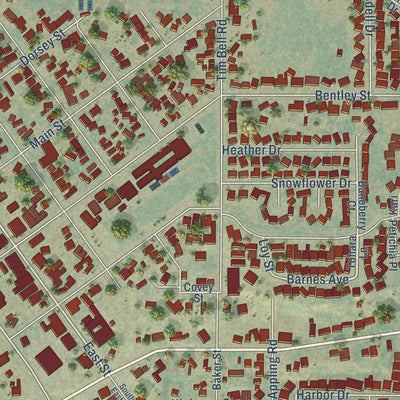 Second close-up of the map of Waterford, California print showing more streets and buildings
