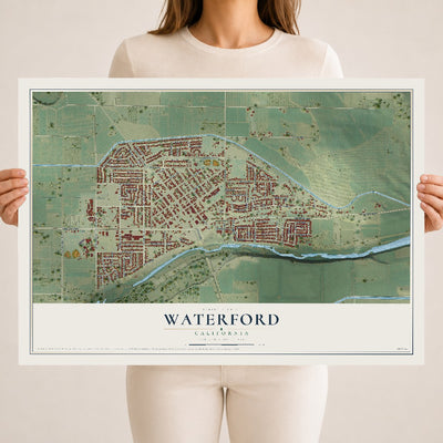 Map of Waterford, California, 18 x 24 inch unframed archival matte print
