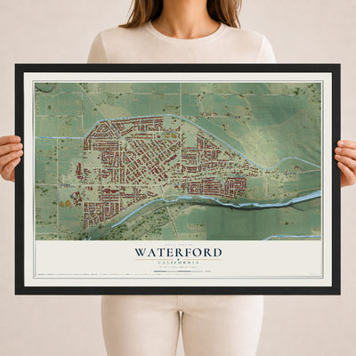 Map of Waterford, California, 18 x 24 inch print in a black wood frame