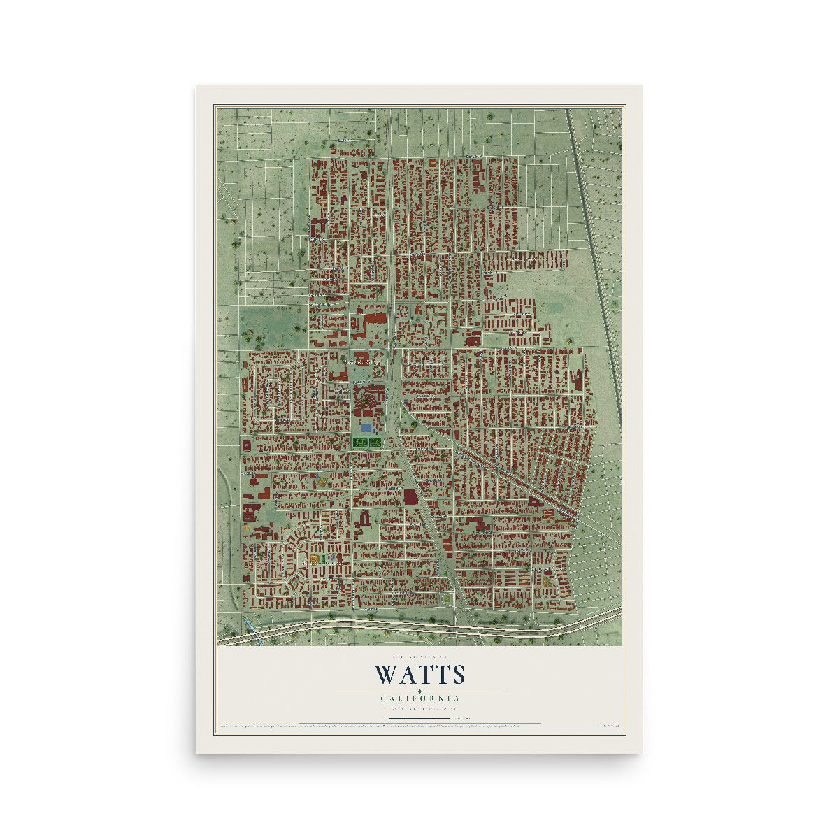 Map of Watts, California, 12 x 18 inch unframed archival matte print