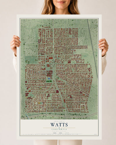 Map of Watts, California, 24 x 36 inch unframed archival matte print