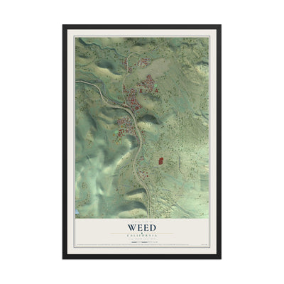 Map of Weed, California, 12 x 18 inch print in a black wood frame
