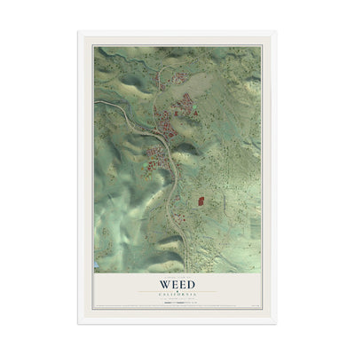 Map of Weed, California, 12 x 18 inch print in a white wood frame