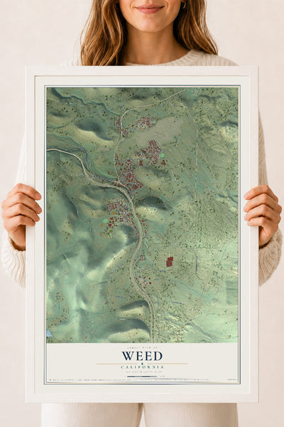 Map of Weed, California, 18 x 24 inch print in a white wood frame