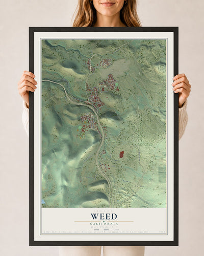 Map of Weed, California, 24 x 36 inch print in a black wood frame