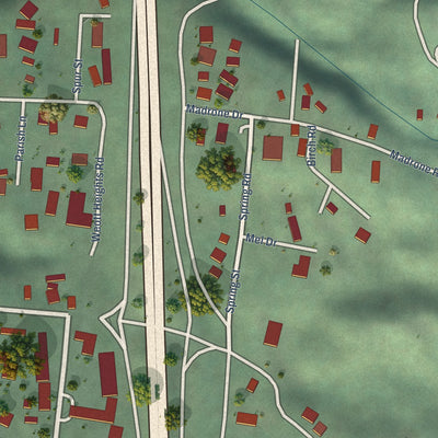 Close-up of the map of Weott, California print showing street and building detail