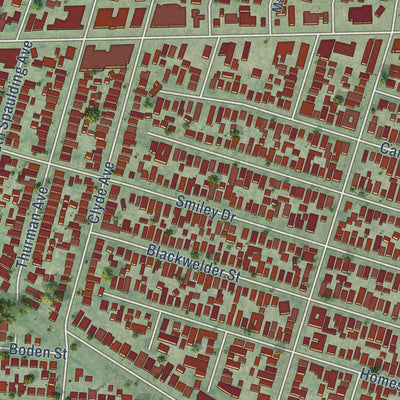 Second close-up of the map of West Adams, California print showing more streets and buildings