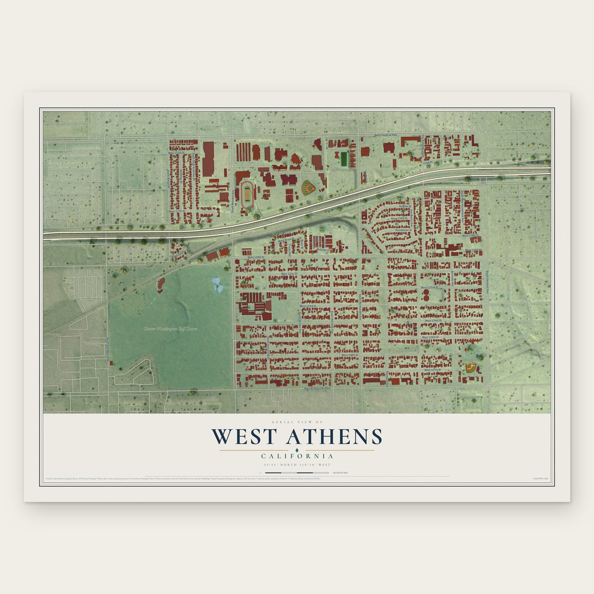 West Athens, California map print, the full design