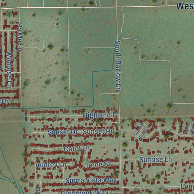 Close-up of the map of West Bishop, California print showing street and building detail