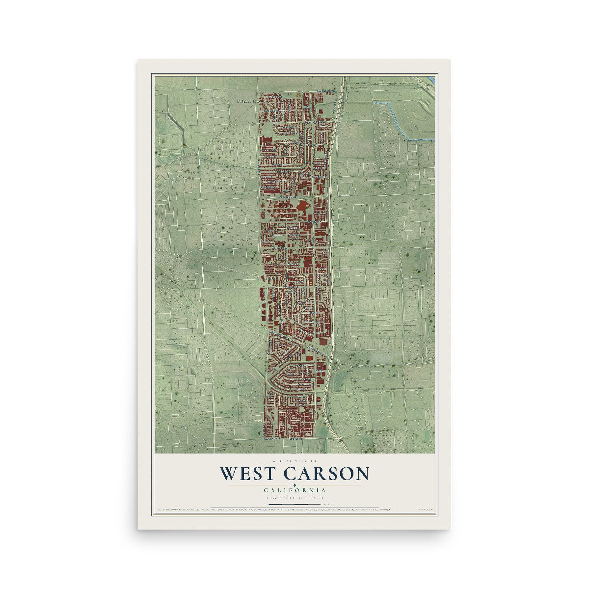 Map of West Carson, California, 12 x 18 inch unframed archival matte print