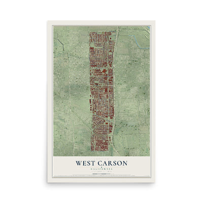 Map of West Carson, California, 12 x 18 inch unframed archival matte print
