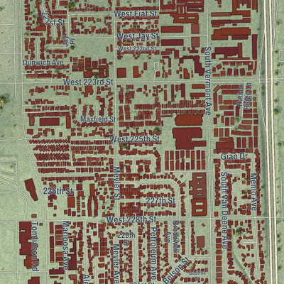 Close-up of the map of West Carson, California print showing street and building detail
