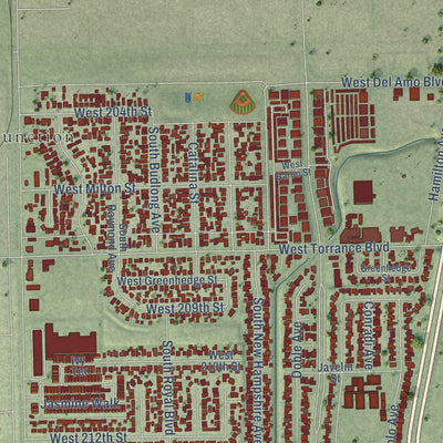 Second close-up of the map of West Carson, California print showing more streets and buildings