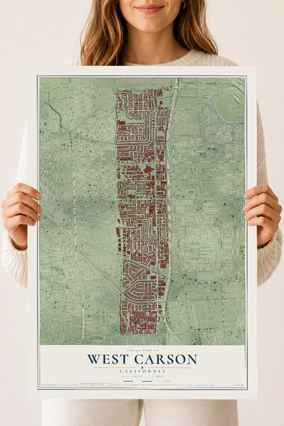 Map of West Carson, California, 18 x 24 inch unframed archival matte print