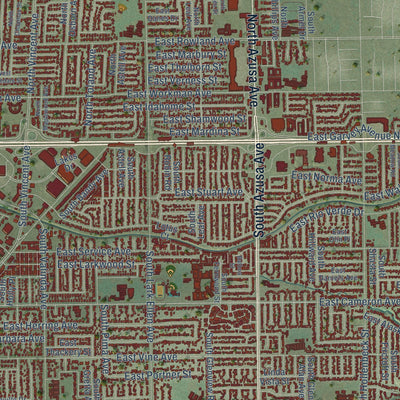 Close-up of the map of West Covina, California print showing street and building detail
